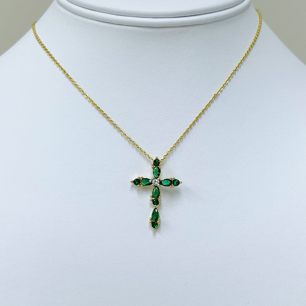 Green Cz Cross Necklace