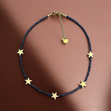 Load image into Gallery viewer, Wishes Granted – Blue Crystal &amp; Gold Star Necklace
