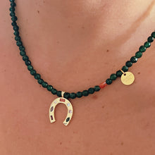 Load image into Gallery viewer, Lucky Energy Necklace – Green Crystal Beads &amp; Multicolor Horseshoe
