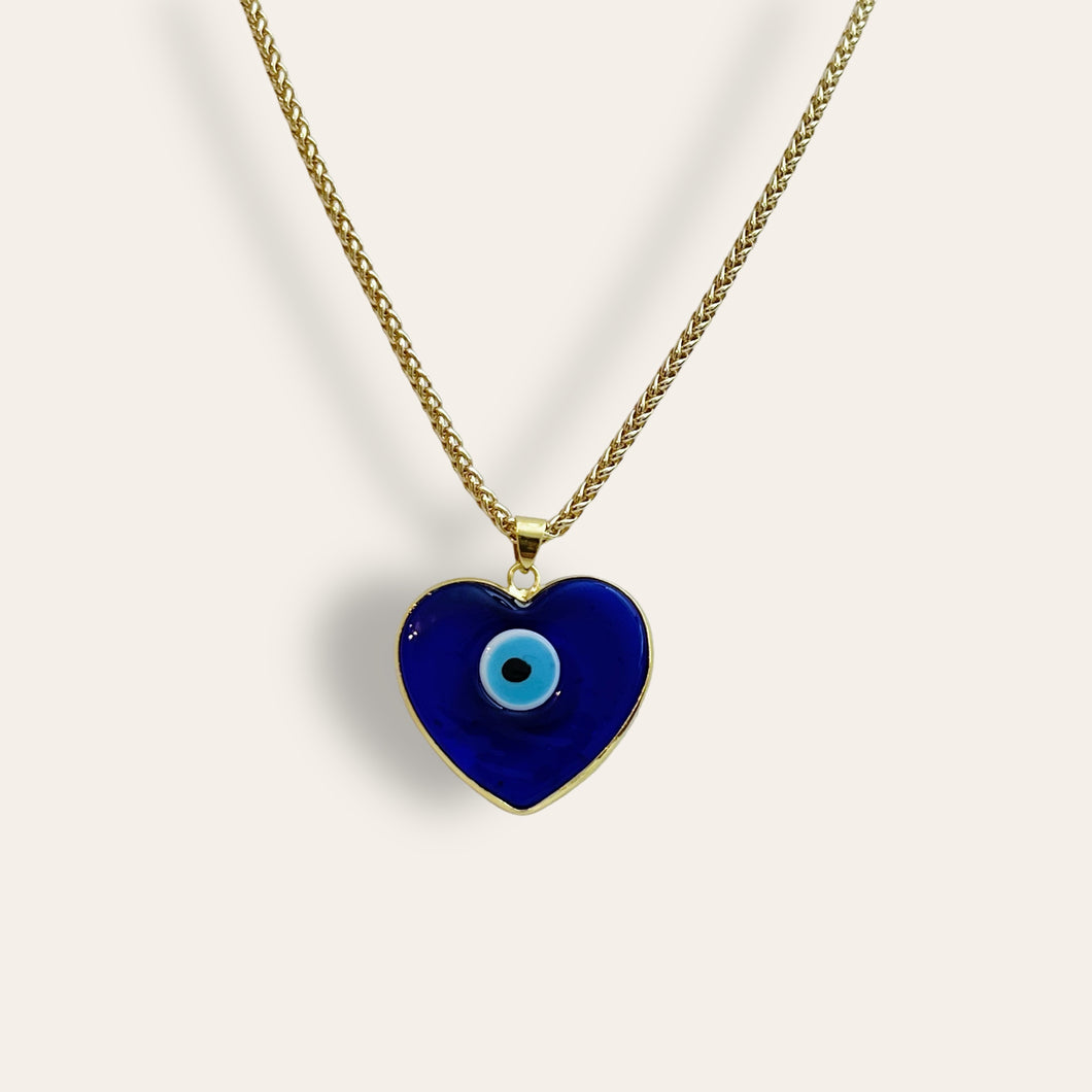 Glass Evil Eye Heart Necklace