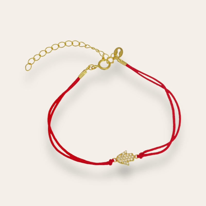 Red String Gold Hamsa Hand Bracelet