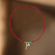 Load image into Gallery viewer, Protection, Good Luck &amp; Personal Style - Red Cord Necklace with Gold Cornicello &amp; CZ Initial
