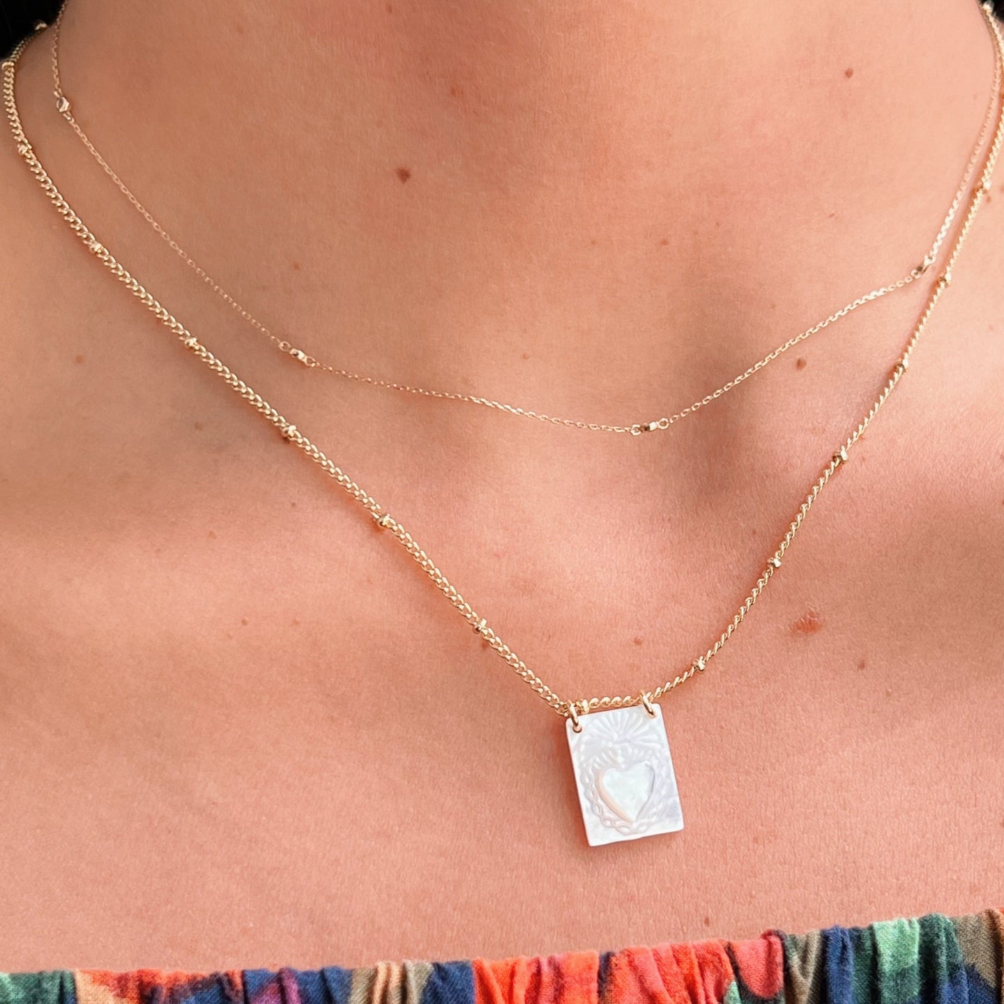 Mother of Pearl Sacred Heart Scapular Necklace
