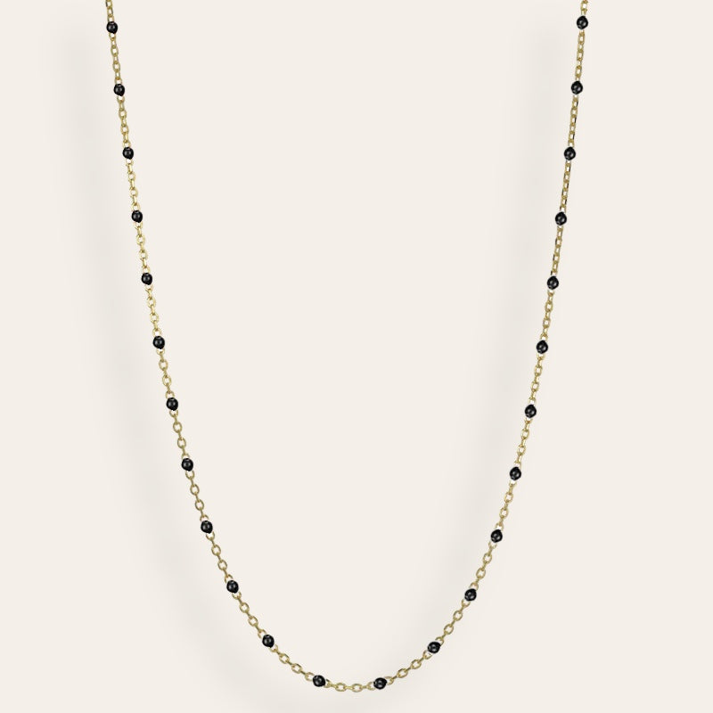 Beaded Enamel Black Plain Necklace