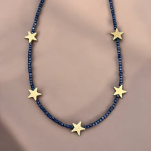 Load image into Gallery viewer, Wishes Granted – Blue Crystal &amp; Gold Star Necklace

