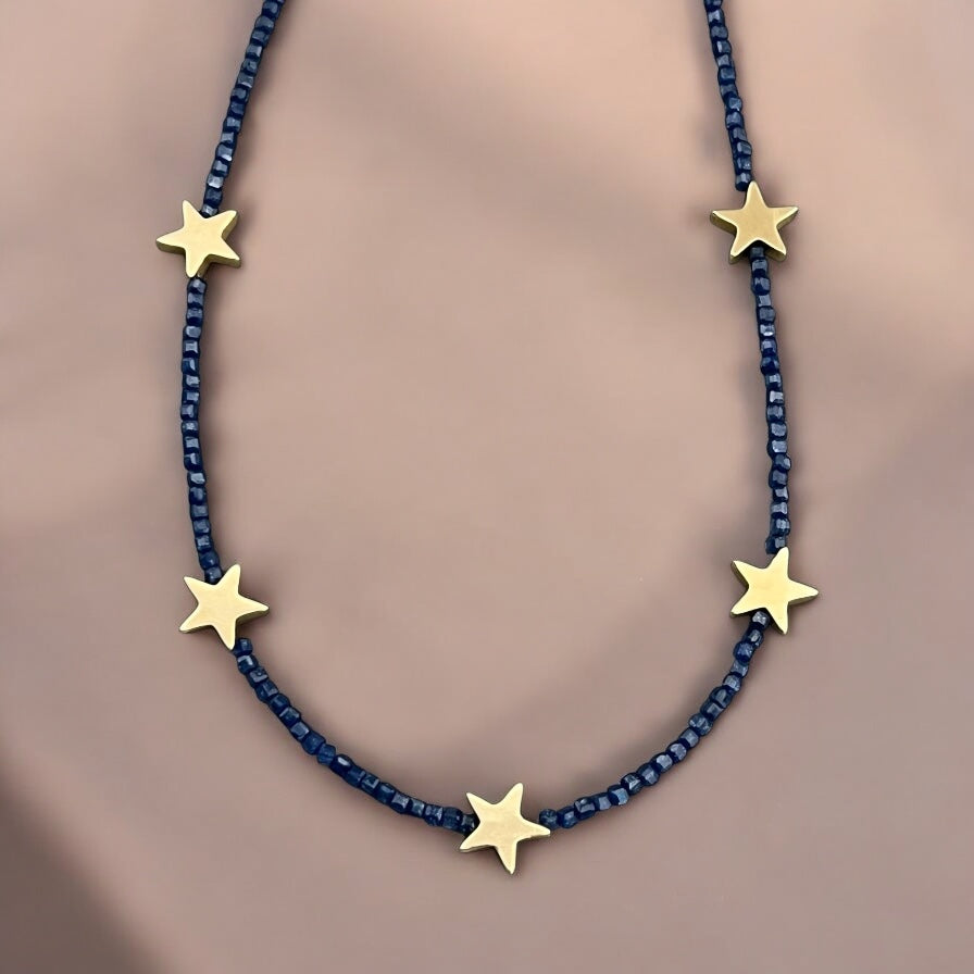 Wishes Granted – Blue Crystal & Gold Star Necklace