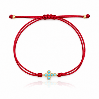 Garnet string protection cross bracelet with cubic zirconia and 14K Gold Filled beads