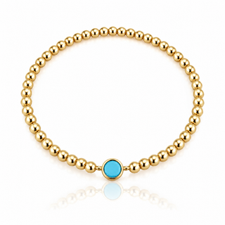 Turquoise gold beaded bracelet with 3mm 14K Gold Filled beads and 5mm sterling silver charm