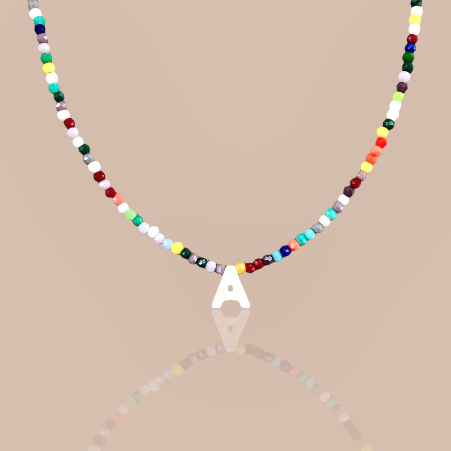 Mother of Pearl Initial Colorful Crystal Necklace