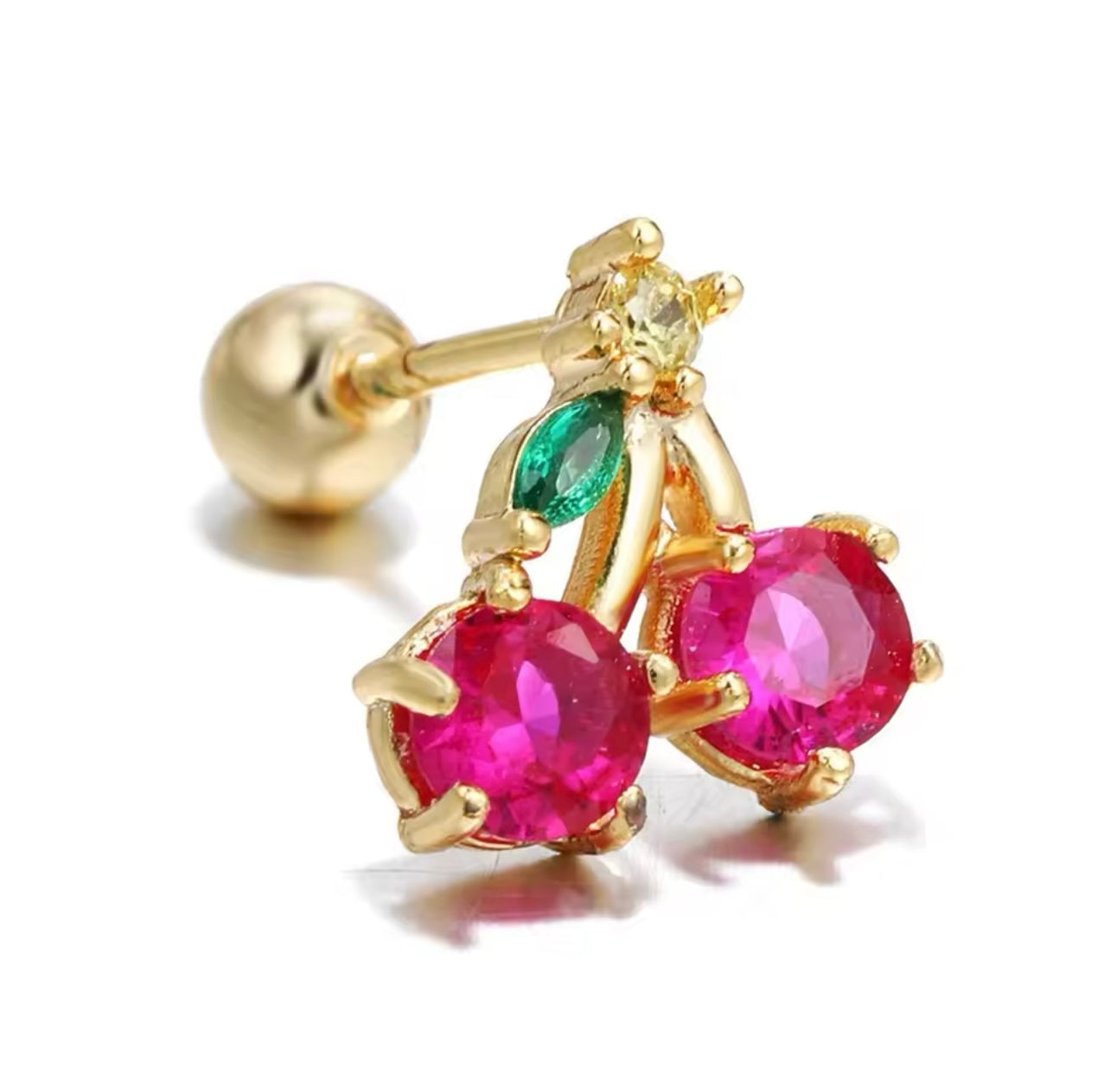Cherry Ear Piercing Gold Stainless Steel Hypoallergenic Tarnish Free