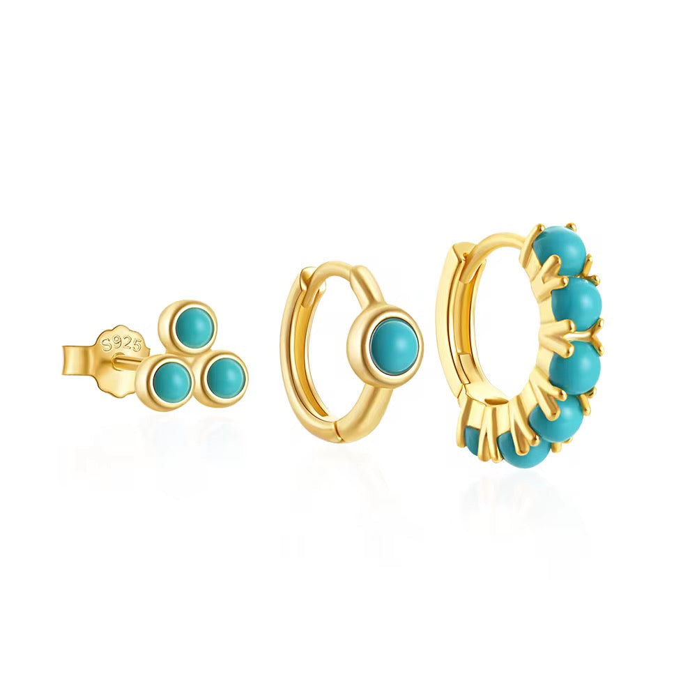 Turquoise Glow – 3-Piece Hoop & Stud Earring Set