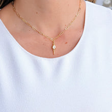 Load image into Gallery viewer, Protection Spike Necklace with CZ on Gold Paperclip Chain
