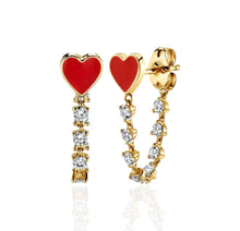 Load image into Gallery viewer, Cz Chain Red Heart Earrings
