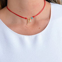 Load image into Gallery viewer, Protection, Good Luck &amp; Personal Style - Red Cord Necklace with Gold Cornicello &amp; CZ Initial
