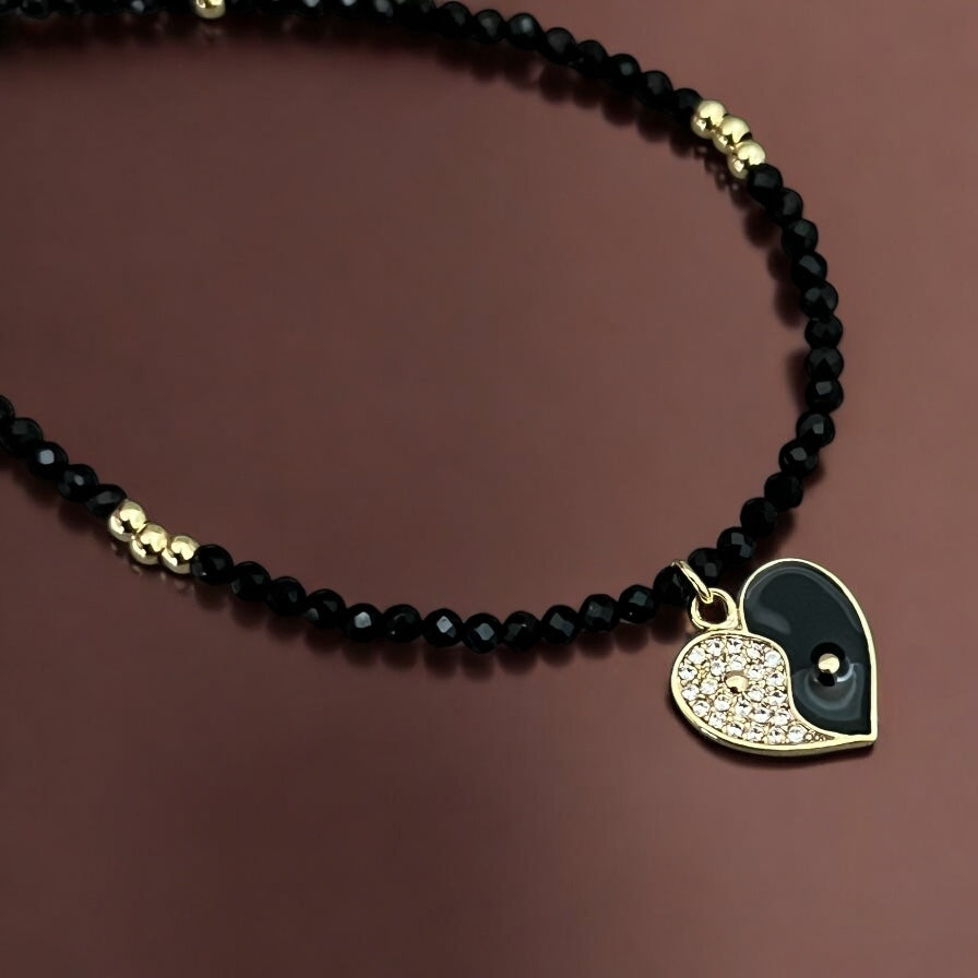 Balance & Strength – Yin Yang Heart Black Spinel Necklace