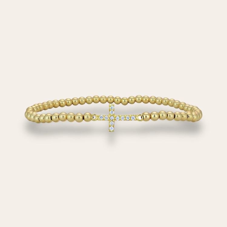 Cz Cross Gold Filled Beaded Bracelet