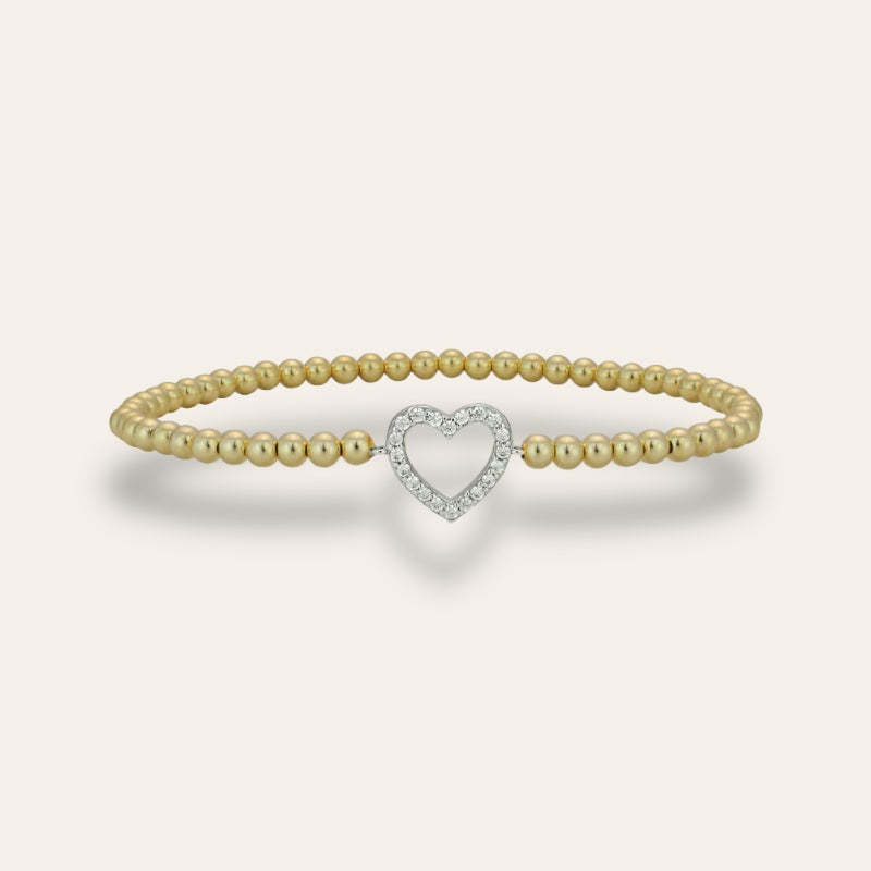 Silver Open Heart Gold Beaded Bracelet