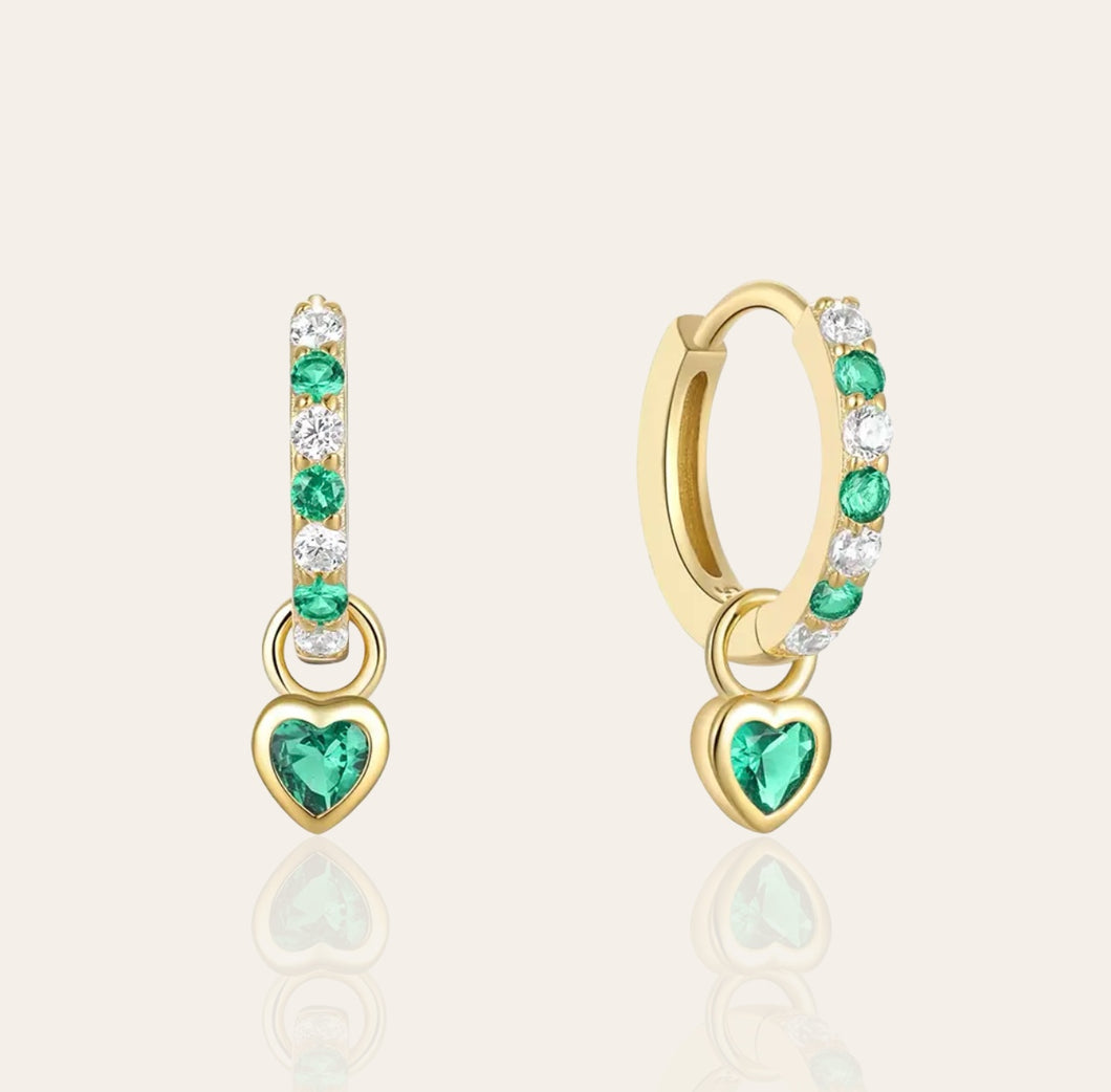 Emerald Heart Hoop Earrings