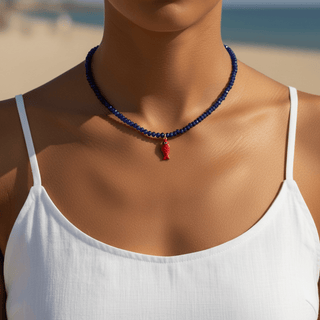 Abundance, Luck & Flow Blue Jade Red Fish Necklace - Georgina Nicol
