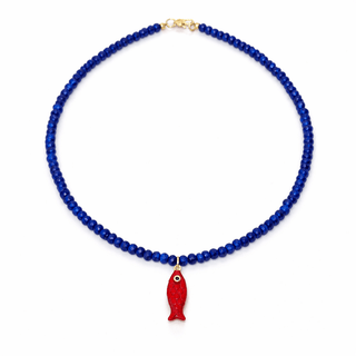 Abundance, Luck & Flow Blue Jade Red Fish Necklace - Georgina Nicol