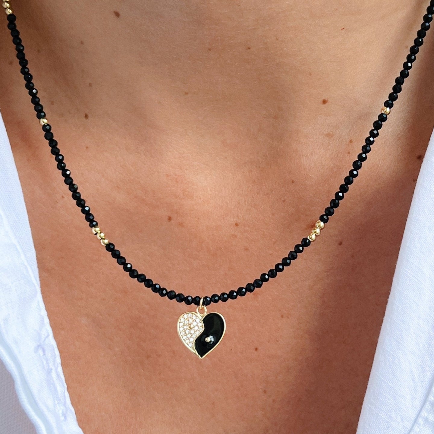 Balance & Strength – Yin Yang Heart Black Spinel Necklace - Georgina Nicol