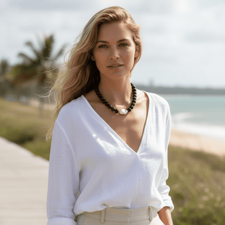 Baroque Pearl Dark Blue Beaded Necklace - Georgina Nicol