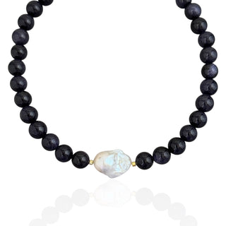 Baroque Pearl Dark Blue Beaded Necklace - Georgina Nicol