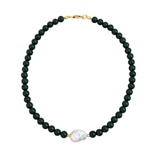 Baroque Pearl Dark Green Beaded Necklace - Georgina Nicol