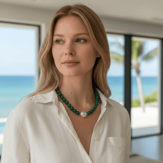 Baroque Pearl Emerald Green Beaded Necklace - Georgina Nicol