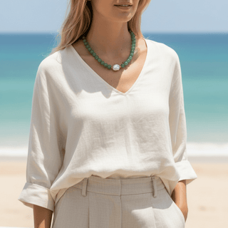 Baroque Pearl Mint Green Beaded Necklace - Georgina Nicol