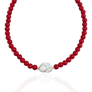Baroque Pearl Red Beaded Necklace - Georgina Nicol