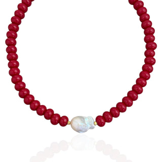 Baroque Pearl Red Rondelle Beaded Necklace - Georgina Nicol