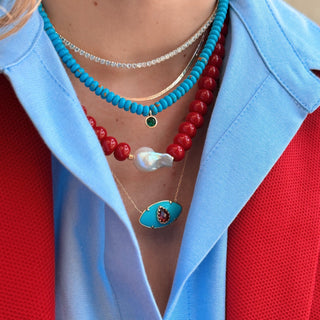 Baroque Pearl Red Rondelle Beaded Necklace - Georgina Nicol