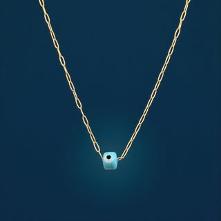 Blue Evil Eye Mini Paper Clip Chain Necklace - Georgina Nicol