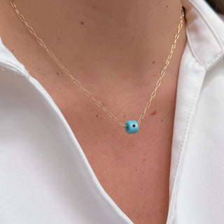 Blue Evil Eye Mini Paper Clip Chain Necklace - Georgina Nicol