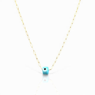 Blue Evil Eye Mini Paper Clip Chain Necklace - Georgina Nicol