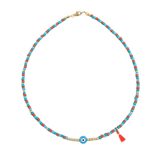 Blue Evil Eye Multicolor Beaded Necklace - Georgina Nicol