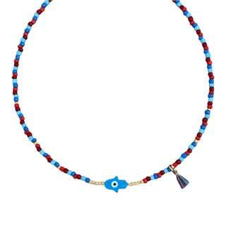 Blue Hamsa Hand Multicolor Beaded Necklace - Georgina Nicol
