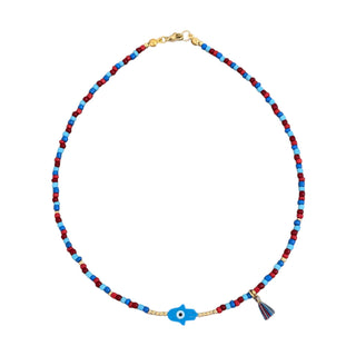 Blue Hamsa Hand Multicolor Beaded Necklace - Georgina Nicol