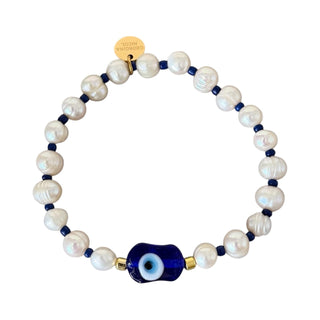 Blue Murano Glass Evil Eye Freshwater Pearl Bracelet - Georgina Nicol