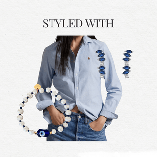 Blue Murano Glass Evil Eye Freshwater Pearl Bracelet - Georgina Nicol