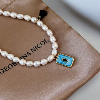 Blue Square Pearl Necklace - Georgina Nicol