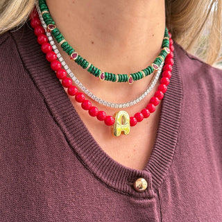 Bubble Initial Red Beaded Necklace - Georgina Nicol