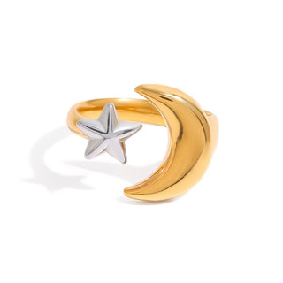Celestial Balance – Two Tone Moon & Star Ring - Georgina Nicol