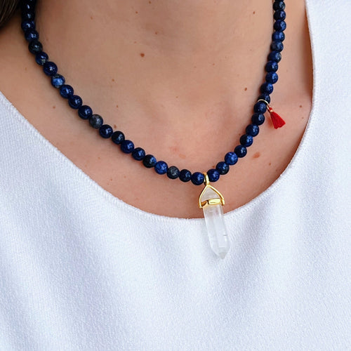 Clarity, Wisdom & Energy - Lapis Lazuli Necklace with Clear Quartz Pendulum - Georgina Nicol