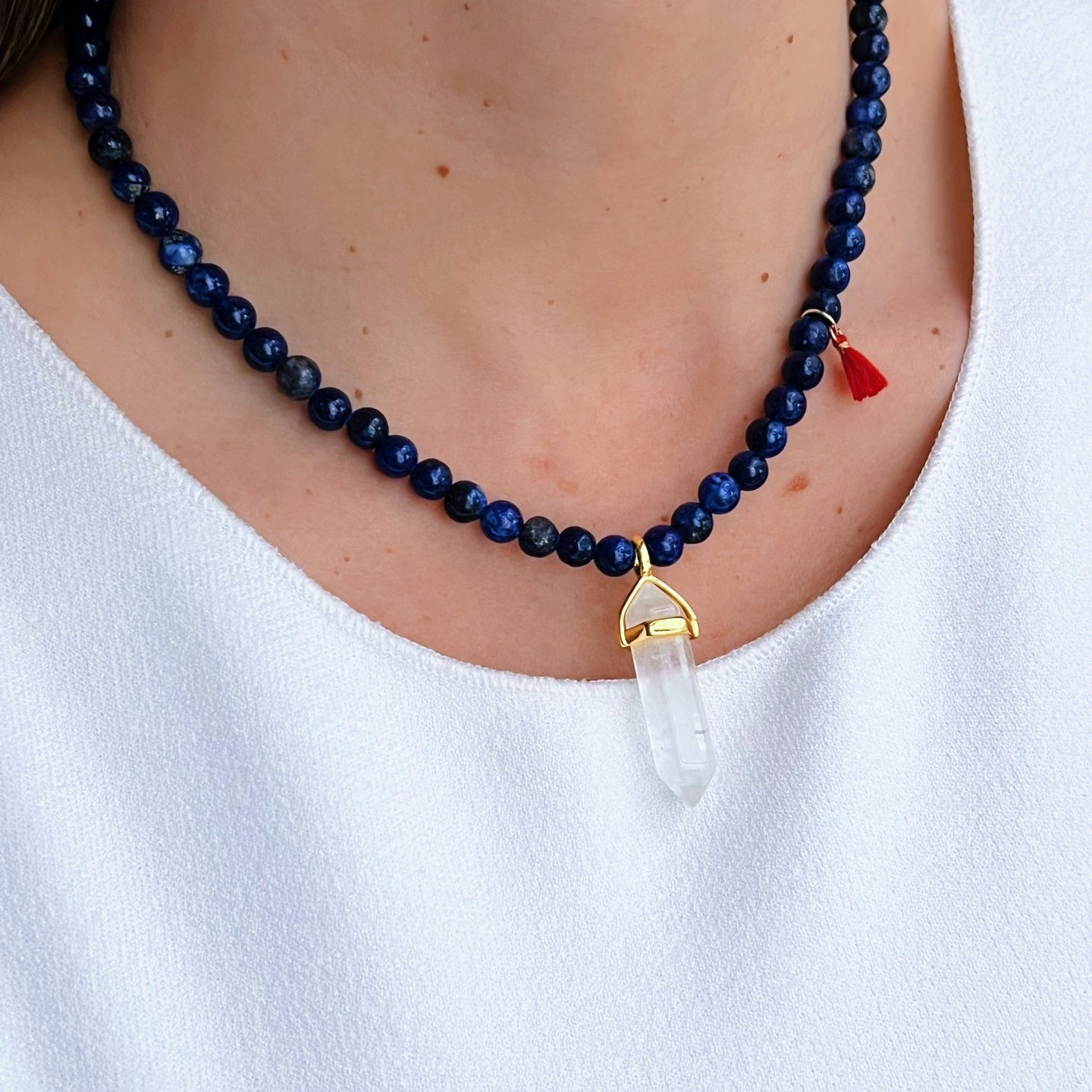 Clarity, Wisdom & Energy - Lapis Lazuli Necklace with Clear Quartz Pendulum - Georgina Nicol