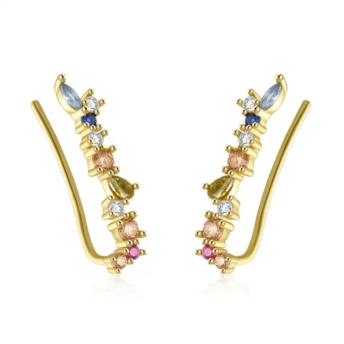Multicolor CZ Ear Climbers in Gold-Plated Design with Sparkling Cubic Zirconia
