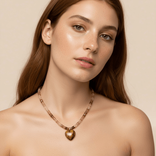 Confidence, Vitality and Inner Strength Imperial Topaz & Tiger’s Eye Heart Necklace - Georgina Nicol