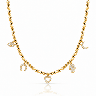 CZ Lucky Charm Gold Beaded Necklace - Georgina Nicol