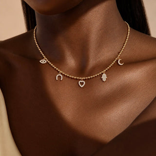 CZ Lucky Charm Gold Beaded Necklace - Georgina Nicol